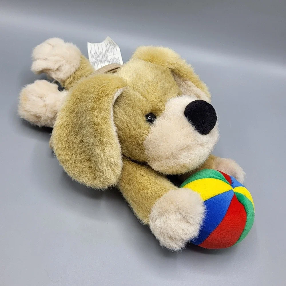 Battat Musical Pull String Puppy Dog Plush Toy 14 Inch Multi-Color Ball Tan
